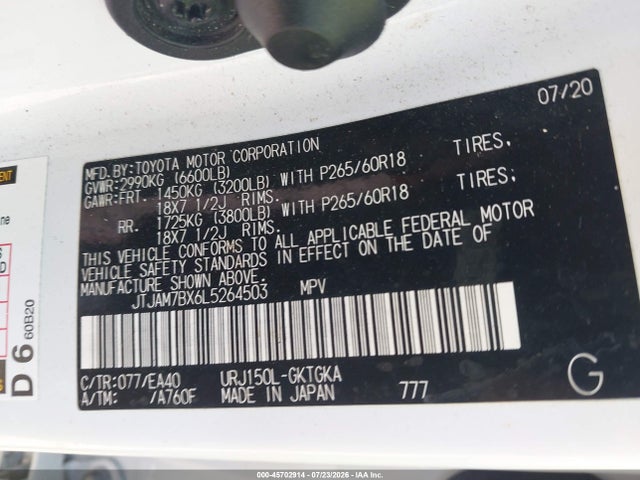 Продажа на аукционе авто 2020 Lexus Gx 460 Premium, vin: JTJAM7BX6L5264503, номер лота: 45702914