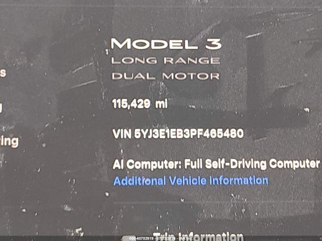 5YJ3E1EB3PF465480 Tesla Model 3 Long Range Dual Motor All-wheel Drive