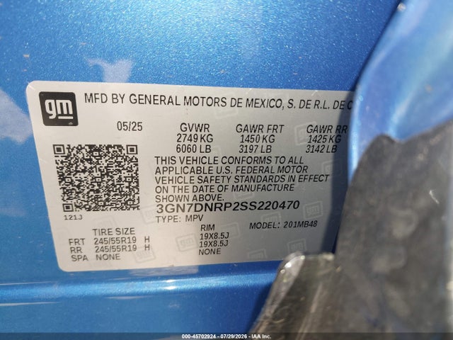Aukcja sprzedaży 2025 Chevrolet Equinox Ev Lt 2, vin: 3GN7DNRP2SS220470, numer aukcji: 45702924