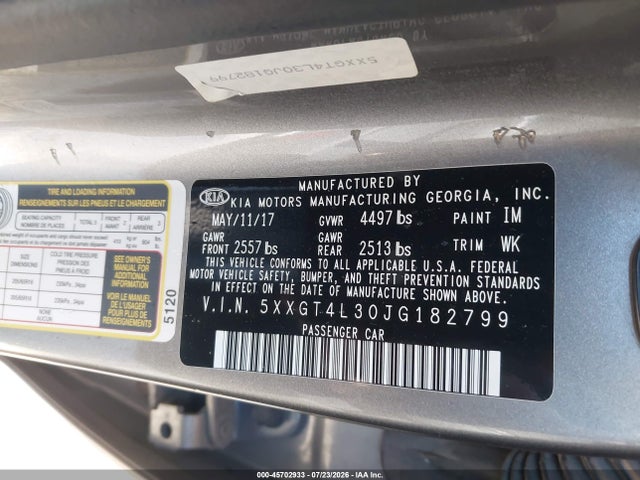 Продаж на аукціоні авто 2018 Kia Optima Lx, vin: 5XXGT4L30JG182799, номер лоту: 45702933