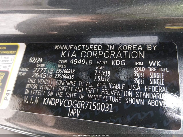 Продажа на аукционе авто 2024 Kia Sportage Hybrid Ex, vin: KNDPVCDG6R7150031, номер лота: 45702950