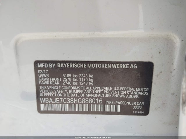 BMW 540i Xdrive 2017 WBAJE7C38HG888016 Image 9