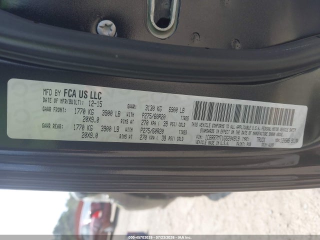 Продаж на аукціоні авто 2016 Ram 1500 Sport, vin: 1C6RR7MT1GS204919, номер лоту: 45703039