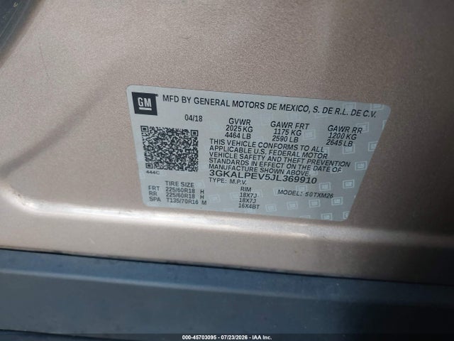 45703095 :رقم المزاد ، 3GKALPEV5JL369910 vin ، 2018 Gmc Terrain Slt مزاد بيع