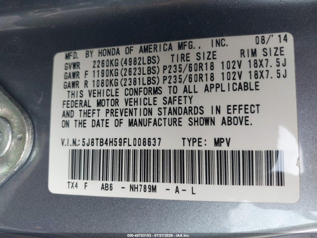 Acura RDX 2015 5J8TB4H59FL008637 Image 9