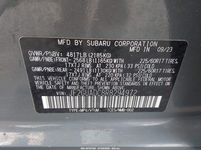 45703164 :رقم المزاد ، JF2GUADC8R8294972 vin ، 2024 Subaru Crosstrek Premium مزاد بيع
