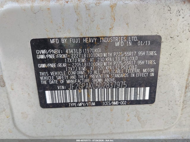 Aukcja sprzedaży 2013 Subaru Xv Crosstrek 2.0i Limited, vin: JF2GPAKC5D2837975, numer aukcji: 45703173
