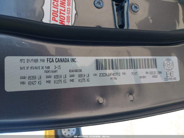 Продажа на аукционе авто 2015 Dodge Charger Sxt, vin: 2C3CDXJG0FH817712, номер лота: 45703174