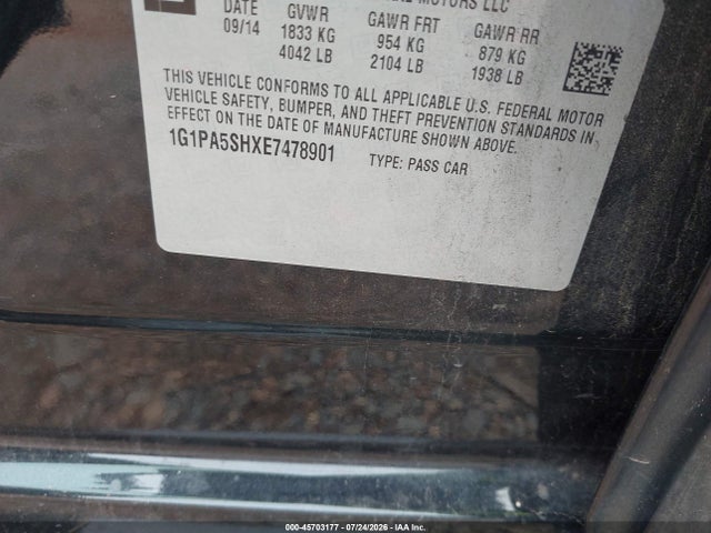 45703177 :رقم المزاد ، 1G1PA5SHXE7478901 vin ، 2014 Chevrolet Cruze Ls Auto مزاد بيع