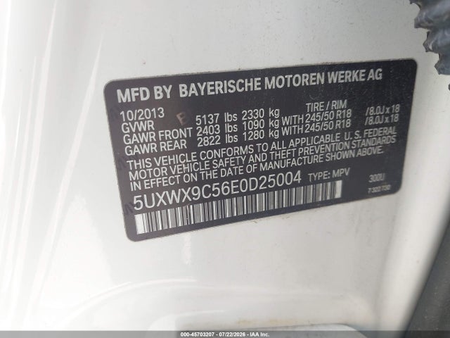 2014 Bmw X3 Xdrive28i მანქანა იყიდება აუქციონზე, vin: 5UXWX9C56E0D25004, აუქციონის ნომერი: 45703207