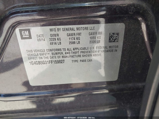 Aukcja sprzedaży 2015 Buick Lacrosse Leather, vin: 1G4GB5G31FF159827, numer aukcji: 45703241