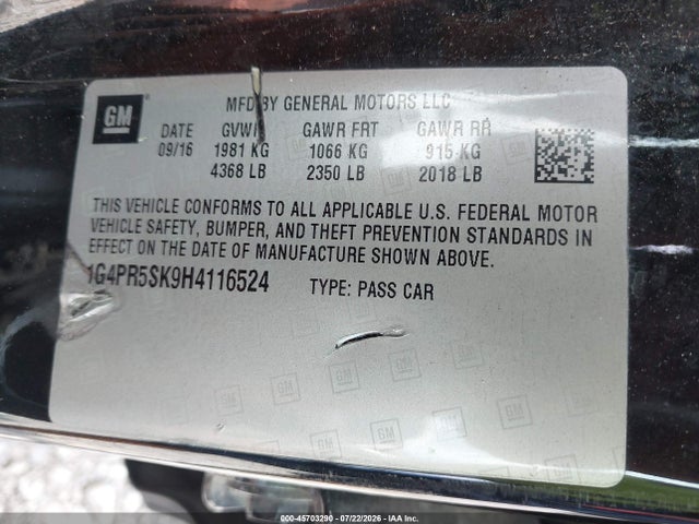 45703290 :رقم المزاد ، 1G4PR5SK9H4116524 vin ، 2017 Buick Verano Sport Touring مزاد بيع