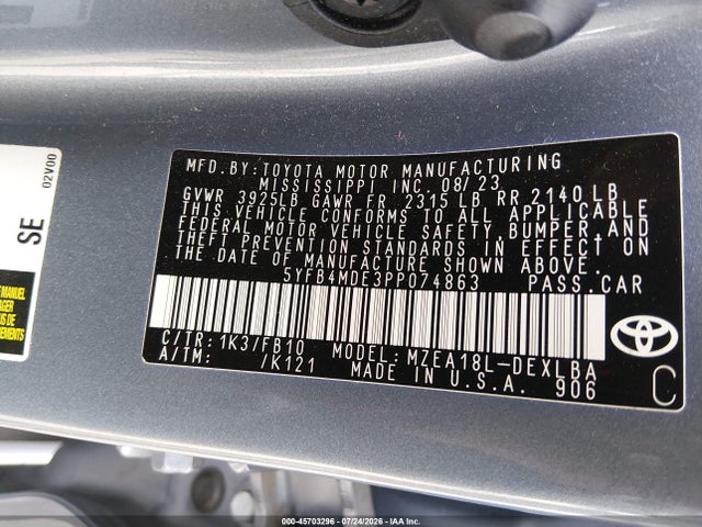 Toyota COROLLA LE 2023 5YFB4MDE3PP074863 Image 9