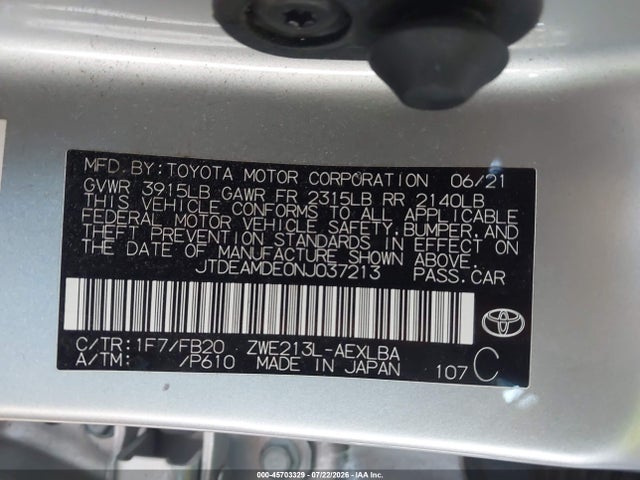 JTDEAMDE0NJ037213 Toyota Corolla Hybrid Le