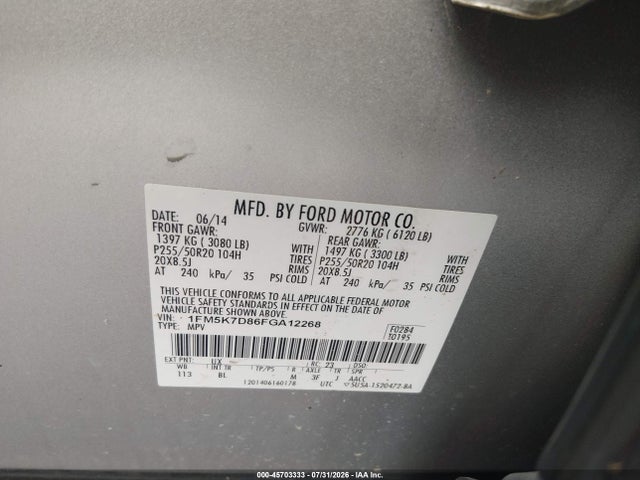 Продажа на аукционе авто 2015 Ford Explorer Xlt, vin: 1FM5K7D86FGA12268, номер лота: 45703333