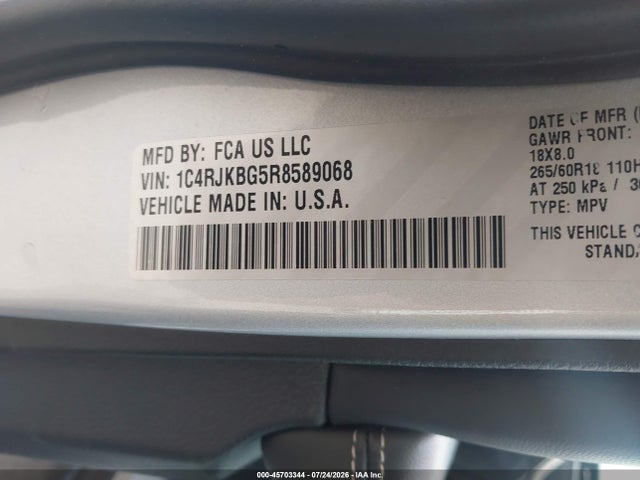 45703344 :رقم المزاد ، 1C4RJKBG5R8589068 vin ، 2024 Jeep Grand Cherokee L Limited 4x4 مزاد بيع
