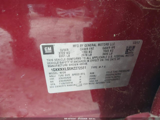Продаж на аукціоні авто 2017 Gmc Acadia Denali, vin: 1GKKNXLS6HZ272581, номер лоту: 45703347