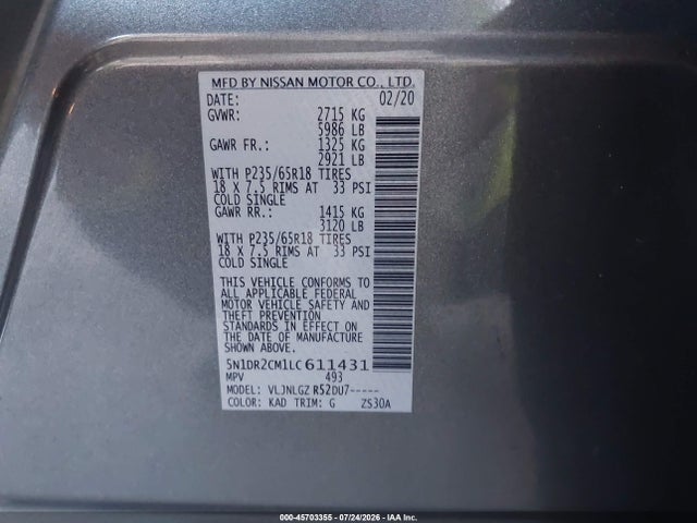 Nissan Pathfinder Sl 4wd 2020 5N1DR2CM1LC611431 Image 9