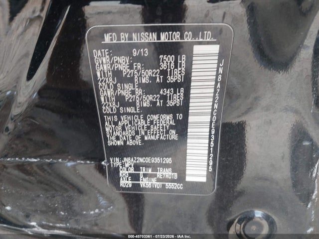 Aukcja sprzedaży 2014 Infiniti Qx80, vin: JN8AZ2NC0E9351295, numer aukcji: 45703361