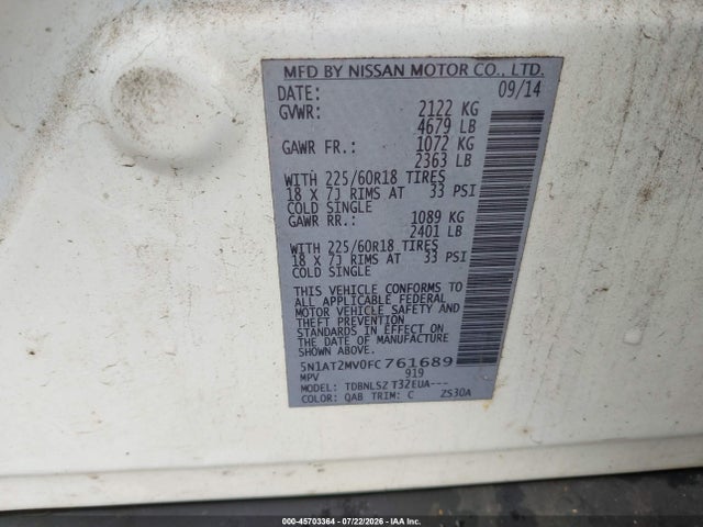 Nissan Rogue Sl 2015 5N1AT2MV0FC761689 Image 9