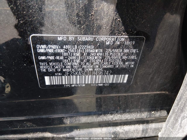Продажа на аукционе авто 2020 Subaru Forester Limited, vin: JF2SKASC1LH496742, номер лота: 45703387