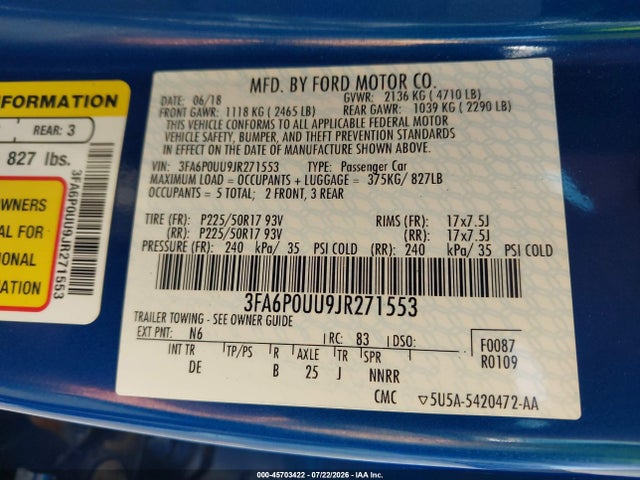3FA6P0UU9JR271553 Ford Fusion Hybrid S