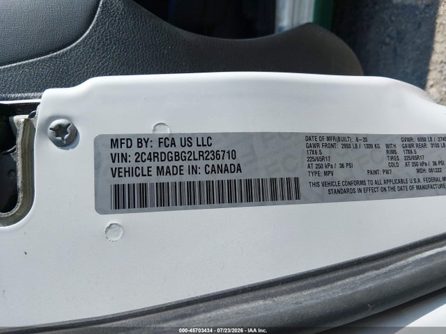 Aukcja sprzedaży 2020 Dodge Grand Caravan Se Plus, vin: 2C4RDGBG2LR236710, numer aukcji: 45703434