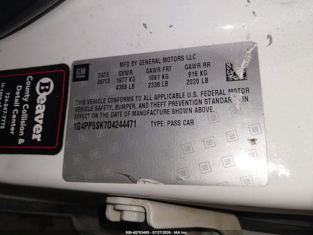 45703485 :رقم المزاد ، 1G4PP5SK7D4244471 vin ، 2013 Buick Verano مزاد بيع