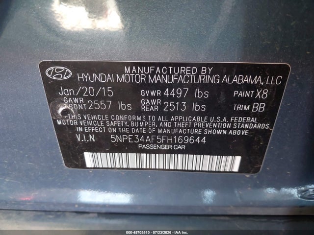 Hyundai Sonata Limited 2015 5NPE34AF5FH169644 Image 9