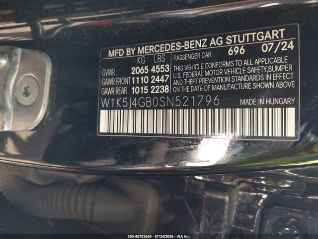 Aukcja sprzedaży 2025 Mercedes-benz Cla 250 Coupe, vin: W1K5J4GB0SN521796, numer aukcji: 45703549