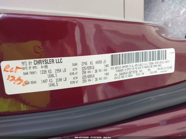 2008 Chrysler Town & Country Touring მანქანა იყიდება აუქციონზე, vin: 2A8HR54P18R779738, აუქციონის ნომერი: 45703599