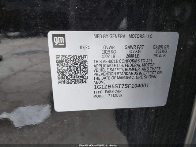 Продажа на аукционе авто 2025 Chevrolet Malibu Fwd Ls, vin: 1G1ZB5ST7SF104001, номер лота: 45703606