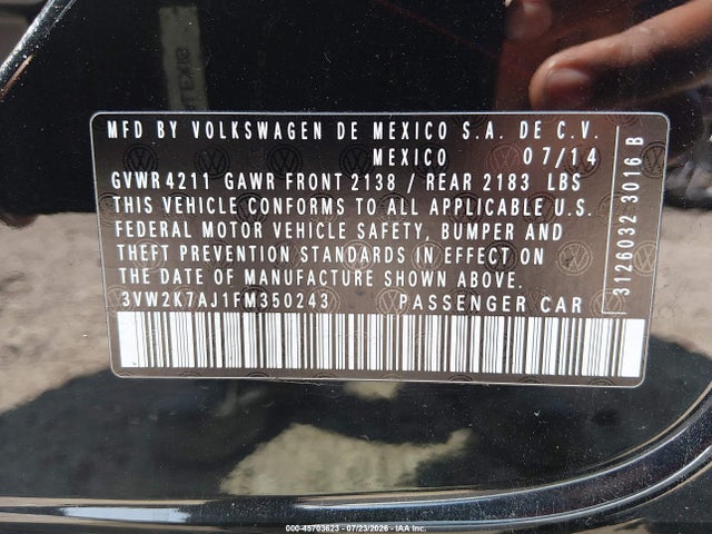 Aukcja sprzedaży 2015 Volkswagen Jetta 2.0l S, vin: 3VW2K7AJ1FM350243, numer aukcji: 45703623