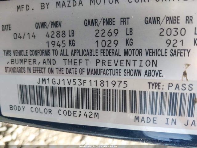 Продажа на аукционе авто 2015 Mazda Mazda6 I Touring, vin: JM1GJ1V53F1181975, номер лота: 45703675