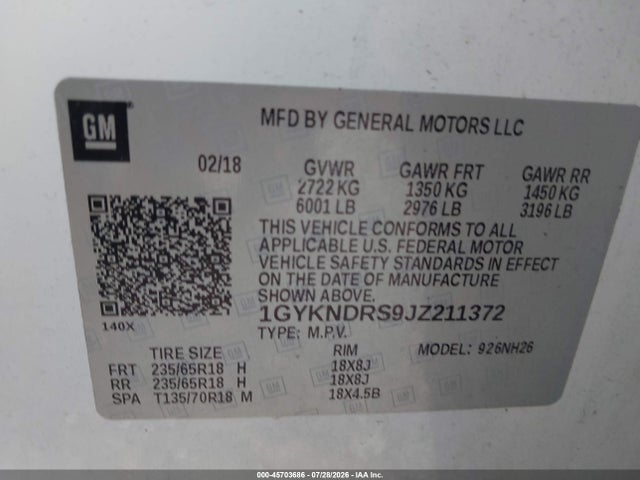 Продажа на аукционе авто 2018 Cadillac Xt5 Luxury, vin: 1GYKNDRS9JZ211372, номер лота: 45703686
