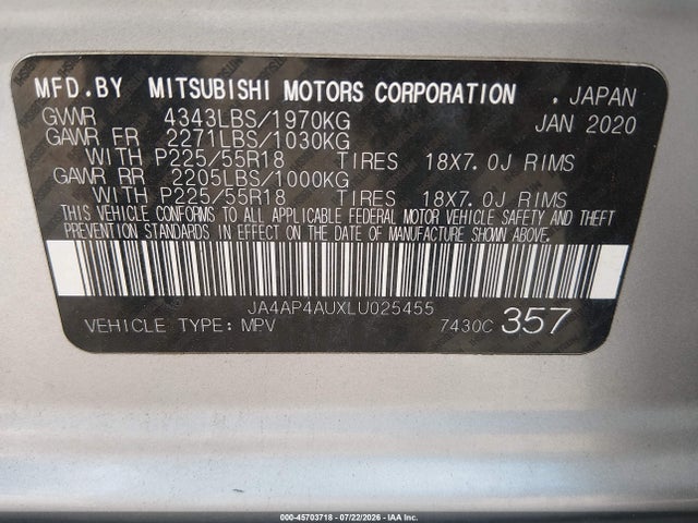 Продажа на аукционе авто 2020 Mitsubishi Outlander Sport 2.0 Se, vin: JA4AP4AUXLU025455, номер лота: 45703718
