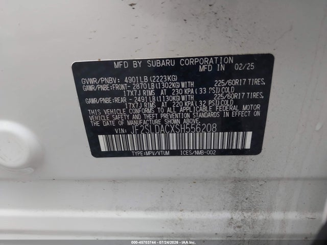 Aukcja sprzedaży 2025 Subaru Forester, vin: JF2SLDACXSH556208, numer aukcji: 45703744