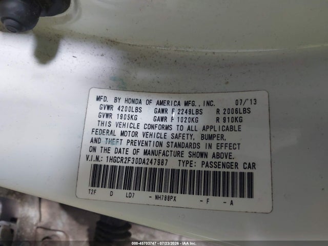 Продаж на аукціоні авто 2013 Honda Accord Lx, vin: 1HGCR2F30DA247987, номер лоту: 45703747