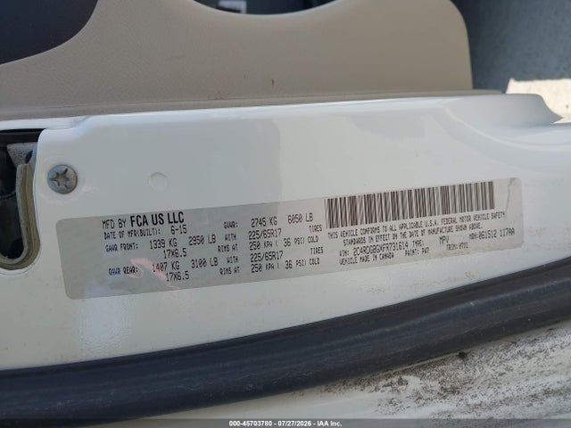 45703780 :رقم المزاد ، 2C4RDGBGXFR731614 vin ، 2015 Dodge Grand Caravan Se مزاد بيع