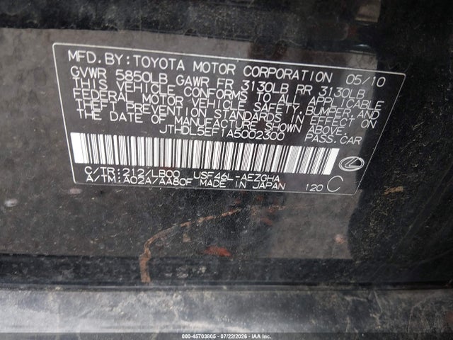 Aukcja sprzedaży 2010 Lexus Ls 460 L, vin: JTHDL5EF1A5002300, numer aukcji: 45703805