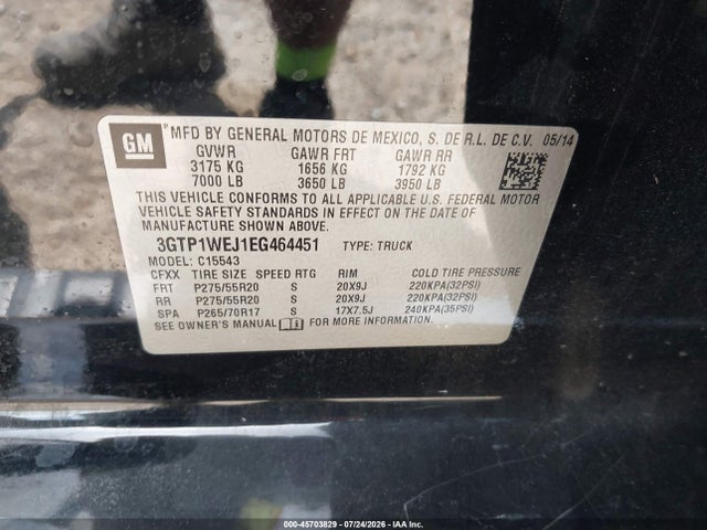 Продажа на аукционе авто 2014 Gmc Sierra 1500 Denali, vin: 3GTP1WEJ1EG464451, номер лота: 45703829
