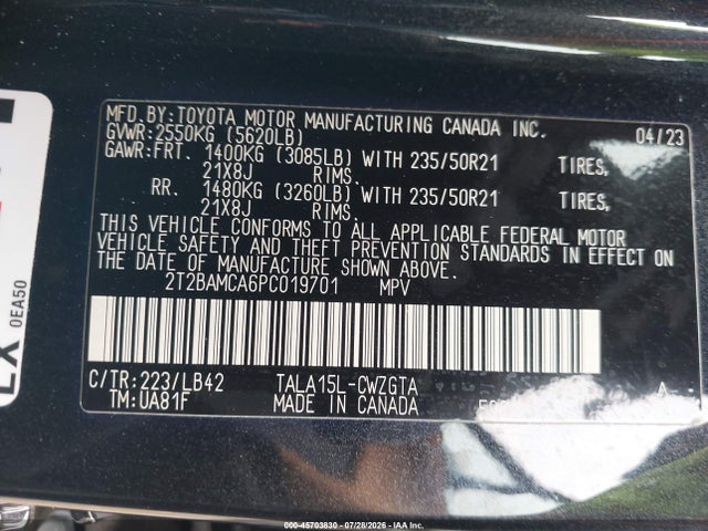 Продажа на аукционе авто 2023 Lexus Rx 350 Premium Plus, vin: 2T2BAMCA6PC019701, номер лота: 45703830
