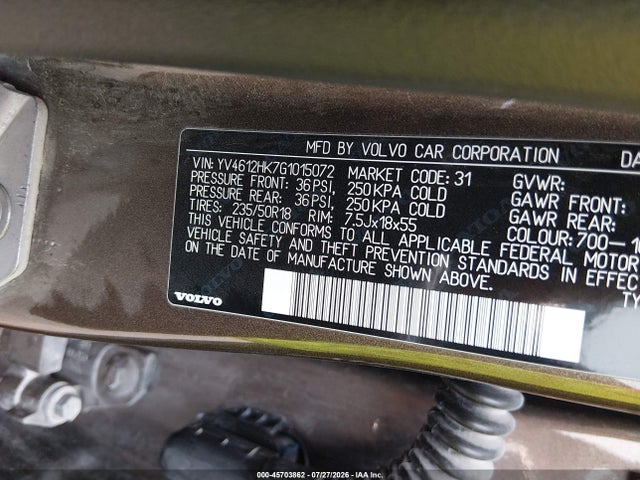 Aukcja sprzedaży 2016 Volvo V60 Cross Country T5, vin: YV4612HK7G1015072, numer aukcji: 45703862