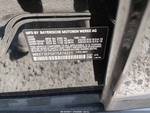 Aukcja sprzedaży 2026 Bmw X1 Xdrive28i, vin: WBX73EF0XT5474221, numer aukcji: 45703911