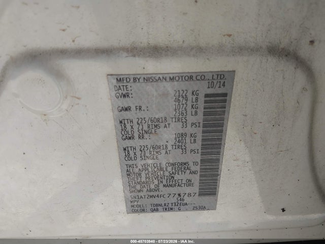 Nissan Rogue Sl 2015 5N1AT2MV4FC775787 Image 9