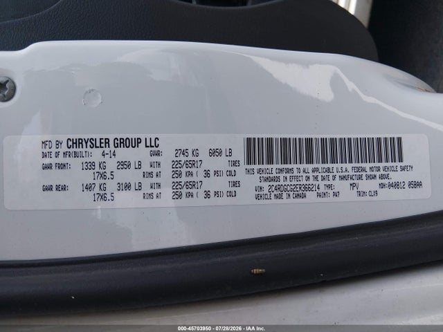 Aukcja sprzedaży 2014 Dodge Grand Caravan Sxt 30th Anniversary, vin: 2C4RDGCG2ER366214, numer aukcji: 45703950