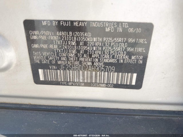 Продажа на аукционе авто 2010 Subaru Forester 2.5x Premium, vin: JF2SH6CC2AH905709, номер лота: 45703957
