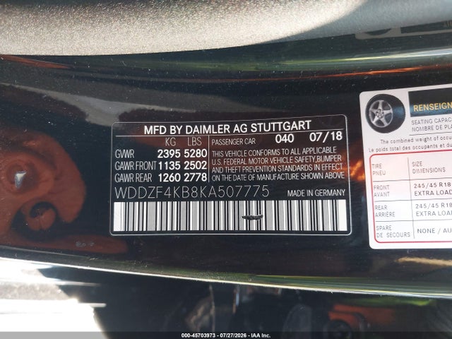 Aukcja sprzedaży 2019 Mercedes-benz E 300 4matic, vin: WDDZF4KB8KA507775, numer aukcji: 45703973