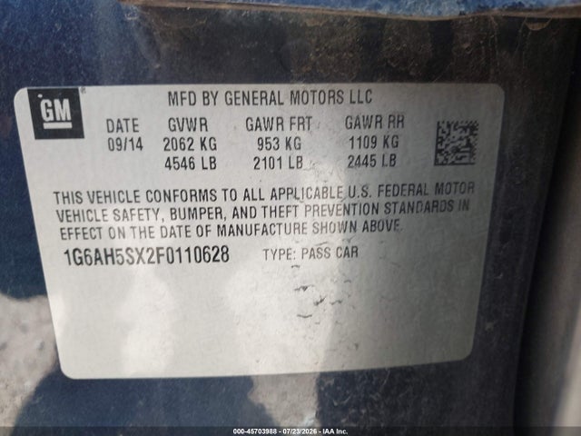 2015 Cadillac Ats Luxury მანქანა იყიდება აუქციონზე, vin: 1G6AH5SX2F0110628, აუქციონის ნომერი: 45703988