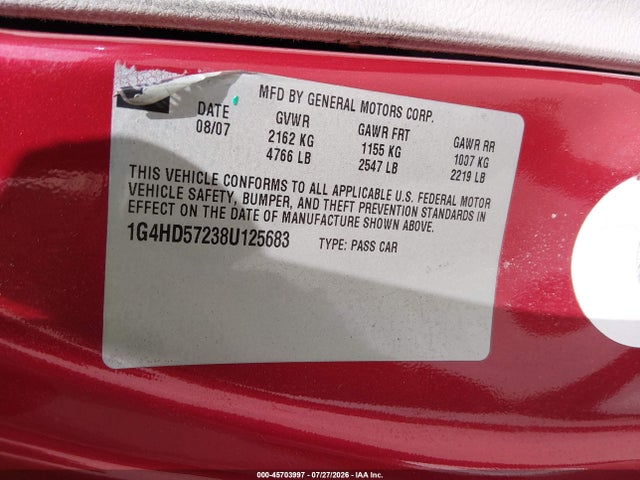 Продажа на аукционе авто 2008 Buick Lucerne Cxl, vin: 1G4HD57238U125683, номер лота: 45703997